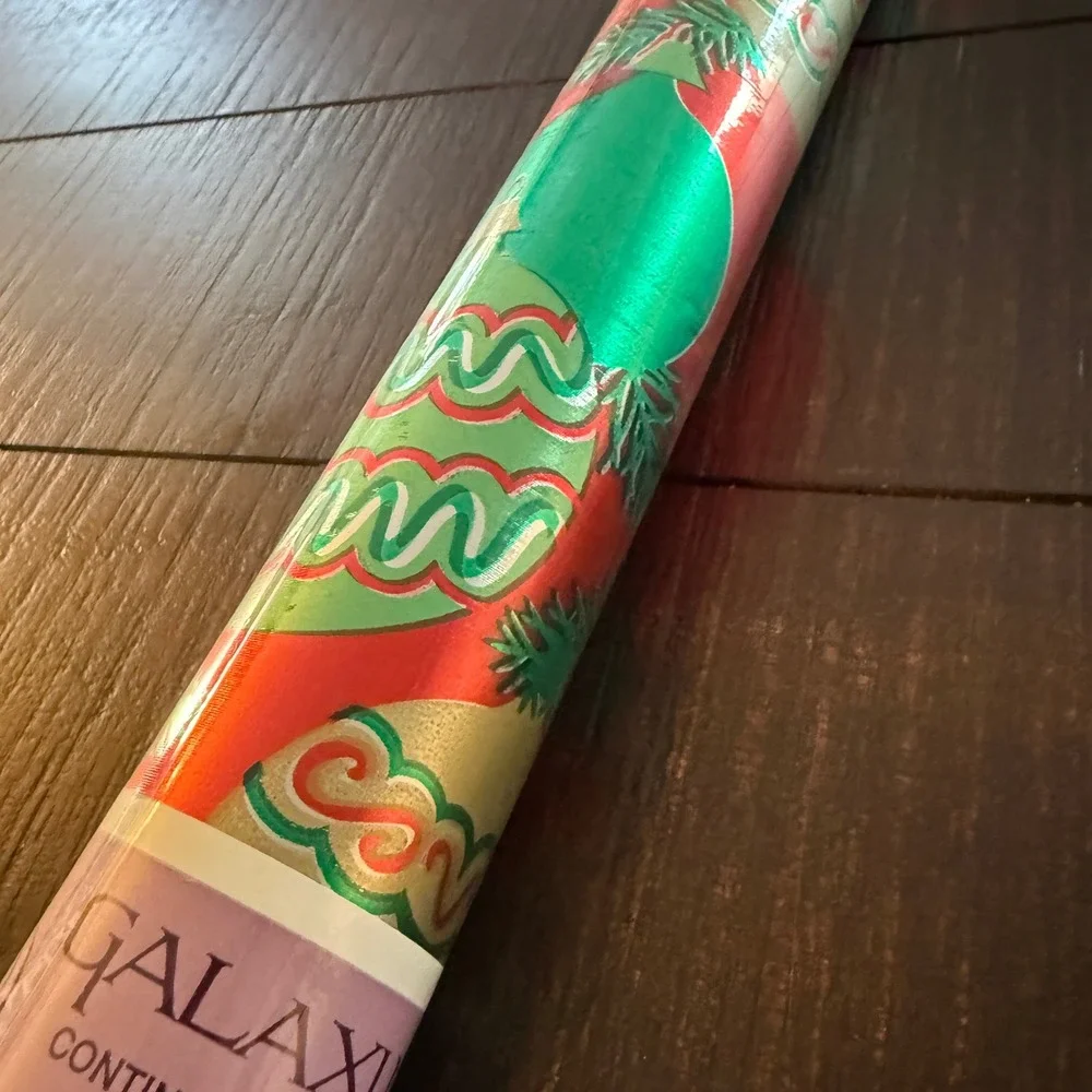Vintage Galaxy Christmas Foil Wrapping Paper Roll Red Green Gold Ornaments USA